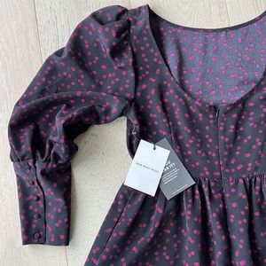 Who What Wear NWT maxi dress, black with red/pink polka dots, size S